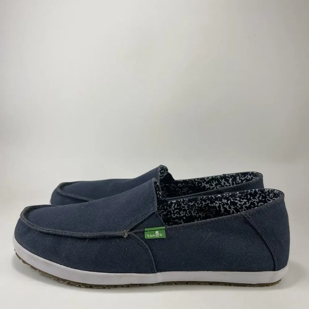 Sanuk Vagabond Slip On Mens Size 8.5 Navy Blue Canvas Casual Loafers Shoes